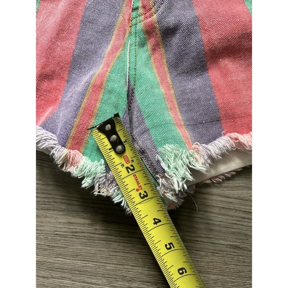 Cartini Multi Color Jean Shorts Rainbow Stripes Size 27 Pink Purple Green - Picture 5 of 7